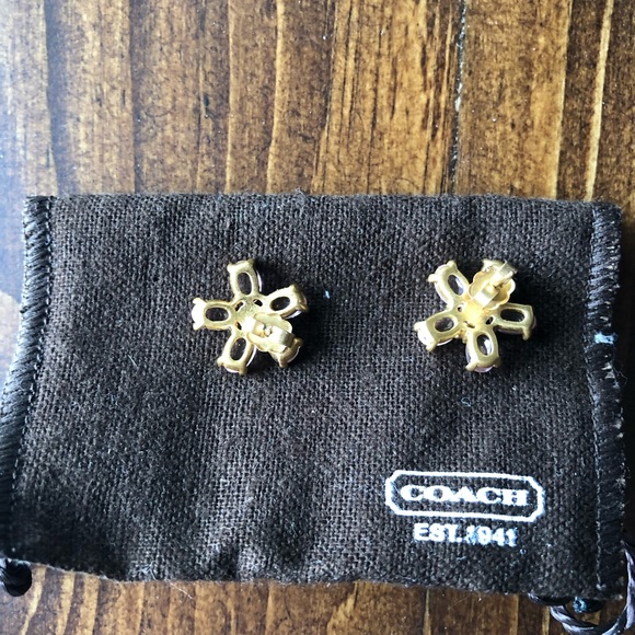💲⬇️Coach Light Pink Crystal Daisy Flower Pierced Stud Earrings NWT - Picture 6 of 10